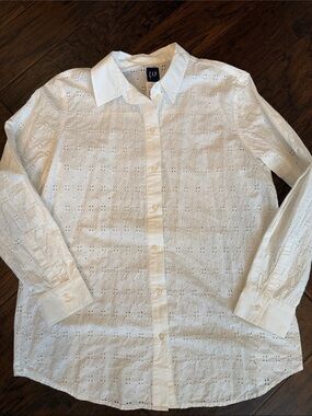 GAP White Eyelet Button-Down Shirt